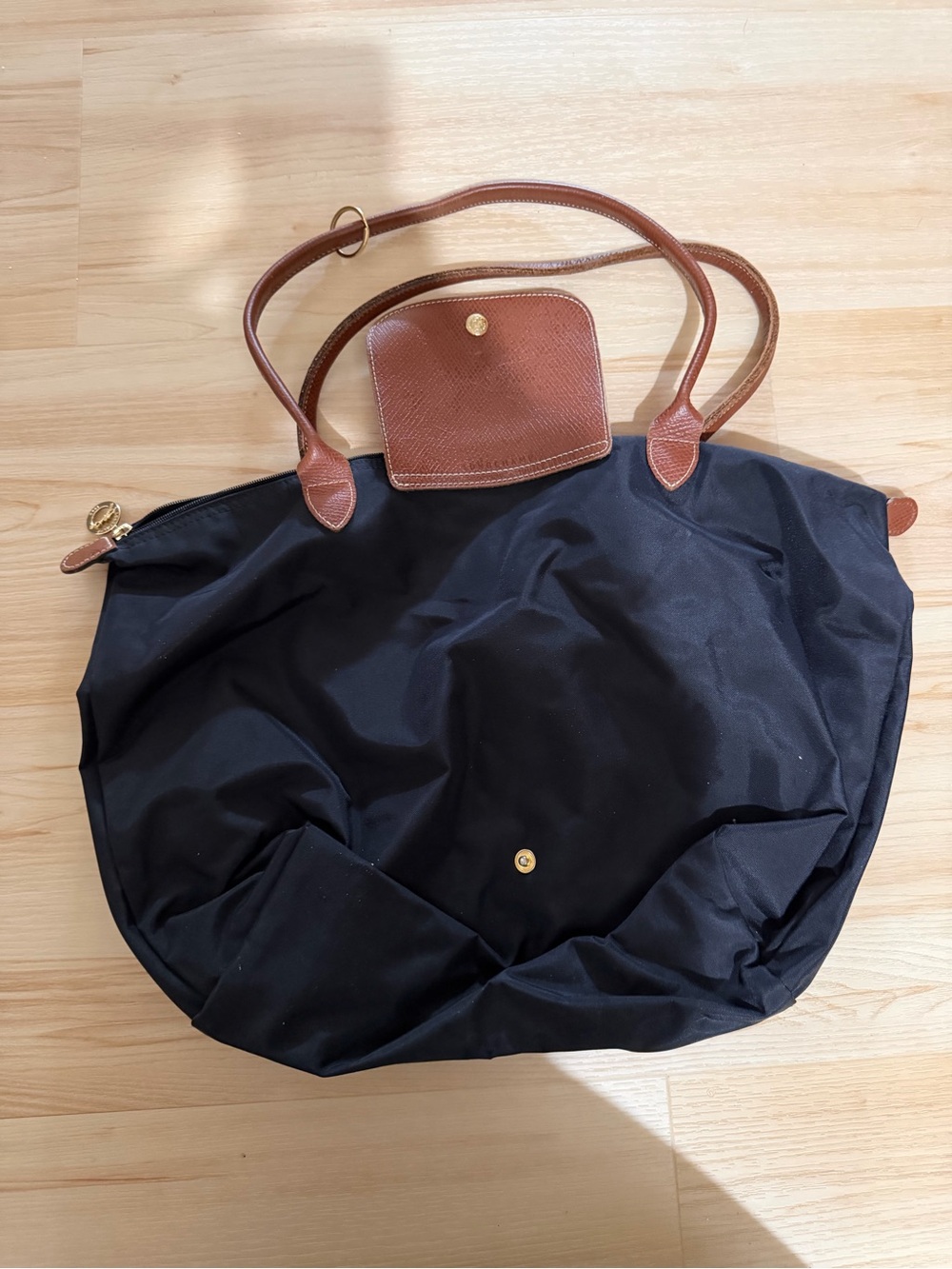 Longchamp Black Nylon Tote with Brown Leather Handles - Picture 2 of 3